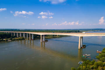 Fototapeta na wymiar Beska Bridge crosses the Danube river near Beska