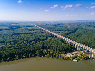 Fototapeta premium Beska Bridge crosses the Danube river near Beska