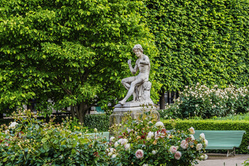 Obraz premium Picturesque public Garden in courtyard of Palais-Royal Palace. Garden covers a surface of 20,850 m2, created in 1633. Paris. France.