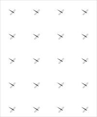 Repeating pattern of simple, vector Dragonflies in a grid. The black and white, buggy graphic has space between insects to choose isolated flies and is also geometric enough to use as a background.