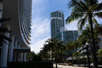 Fototapeta na wymiar Miami Beach, Florida, USA - May 2, 2020: Streets of Miami Beach. Beautiful city near Miami.