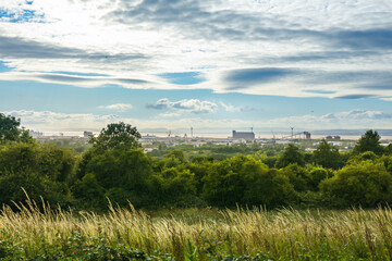 Scenic Landscape of the Avonmouth and the Severn Channel from a Bristol Countryside with dramatic...