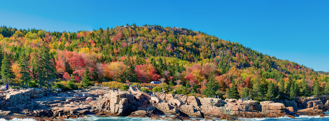 Panoramic view of Acadia National Park in foliage season, Maine, USA