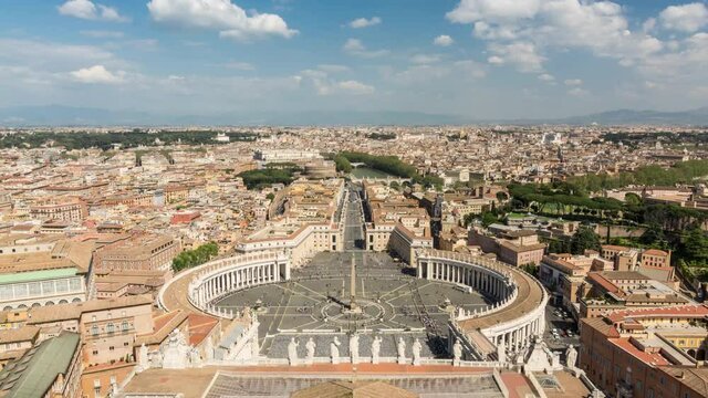 Aerial view of St. Peter's square in Vatican city, Rome. Time lapse video. 
