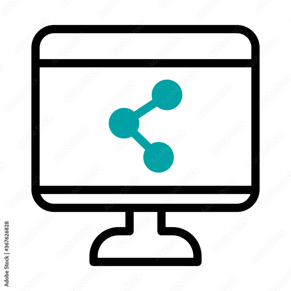 Poster computer monitor with share symbol icon, half line half color style
