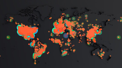 Coronavirus Global pandemic. Animation of Map of coronavirus spreading from Wuhan. World map with animation of spread of infection of a virus. 