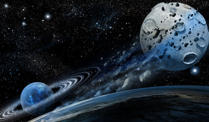 Planets and their satellites on the background of asteroids © dracozlat