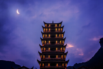 Pagoda at Wulingyuan entrance to the Zhangjiajie national park