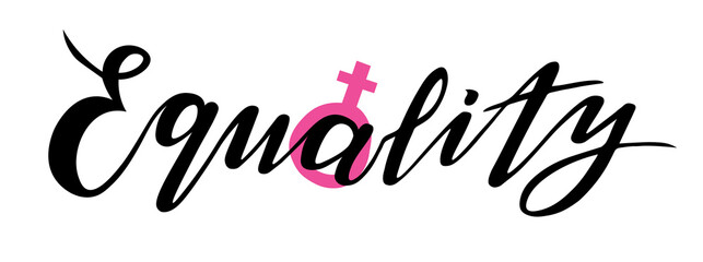 Vector femenism illustration. equality lettering text. banner, sticker. girl power. women; hi for she, we can do 