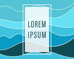 Abstract blue background with vector image of sea waves, ocean, river or water. Marine design theme. A pattern of smooth wavy lines with a blue gradient. Illustration for wallpaper and print on fabric