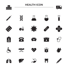 health icon set black silhouette vector set