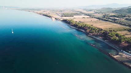 Amazing aerial view of Tuscany coastline in summer season, Italy