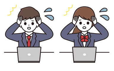 男子学生 女子学生 パソコン イラスト