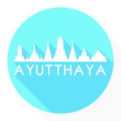 Ayutthaya Thailand Flat Icon Skyline Silhouette Design City Vector Art Round.