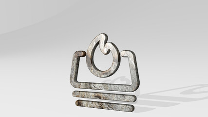 BUSINESS FLAME casting shadow from a perspective. A thick sculpture made of metallic materials of 3D rendering. illustration and background