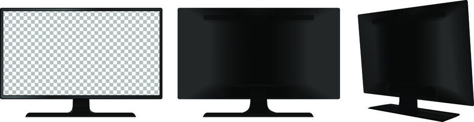 Simple black monitor with editable screen. Vector illustration.