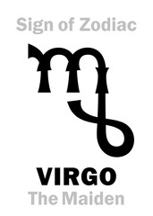Astrology Alphabet: Sign of Zodiac VIRGO (The Maiden / The Virgin). Astrological character, hieroglyphic sign, mystic kabbalistic symbol.