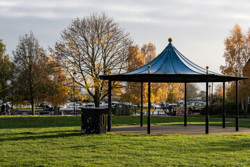 pavilion at a park in England at sunset in autumn