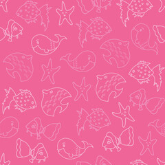 Vector aquatic fish monochrome seamless pattern background