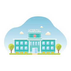 Hospital building. Medical clinic, healthcare facility exterior, health care building.Vector illustration.