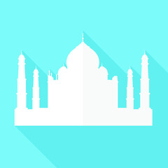 Taj Mahal India Monument World Skyline Button Icon Round Flat Vector Art Design Color Background.