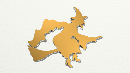 monster made by 3D illustration of a shiny metallic sculpture on a wall with light background. cartoon and character