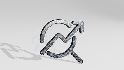 seo search graph casting shadow with two lights. 3D illustration of metallic sculpture over a white background with mild texture. business and icon