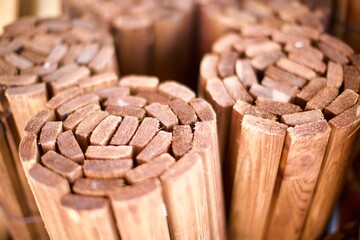 wooden laths wrapped in rolls