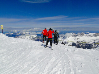 Naklejka na ściany i meble Skiers jumping from Mt. Titlis, Switzerland