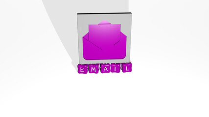 3D illustration of email graphics and text made by metallic dice letters for the related meanings of the concept and presentations. business and icon