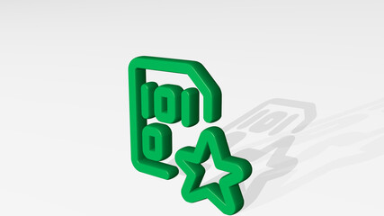FILE CODE STAR made by 3D illustration of a shiny metallic sculpture with the shadow on light background. icon and business
