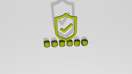 3D illustration of SHIELD graphics and text made by metallic dice letters for the related meanings of the concept and presentations. icon and design