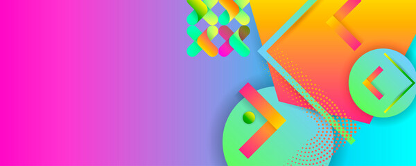 Bright juicy colors background with geometric elements, lines and dots for text, universal design, banner concept