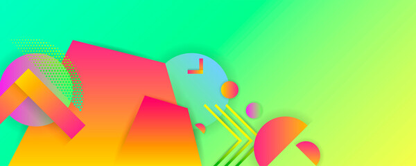 Bright juicy colors background with geometric elements, lines and dots for text, universal design, banner concept