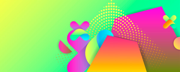 Bright juicy colors background with geometric elements, lines and dots for text, universal design, banner concept