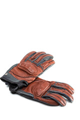 Motorcyclist Protective Clothing.Set of Motorcycling Tanned Leather Protective Gloves Over White Background