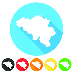 Belgium Symbol Map Icon Round. Flat Vector Art Design with Shadow. Gradient Color Banner.