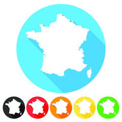 France Symbol Map Icon Round. Flat Vector Art Design with Shadow. Gradient Color Banner.