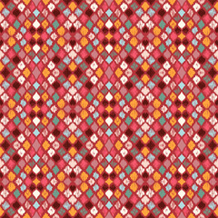 Ikat geometric folklore ornament with diamonds. Tribal ethnic vector texture. Seamless striped pattern in Aztec style. Folk embroidery. Indian, Scandinavian, Gypsy, Mexican, African rug.