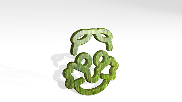 FAMOUS CHARACTER LORAX made by 3D illustration of a shiny metallic sculpture casting shadow on light background. architecture and city