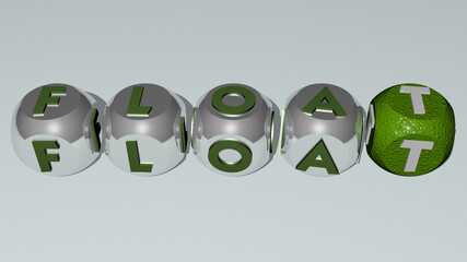 crosswords of FLOAT arranged by cubic letters on a mirror floor, concept meaning and presentation. illustration and background