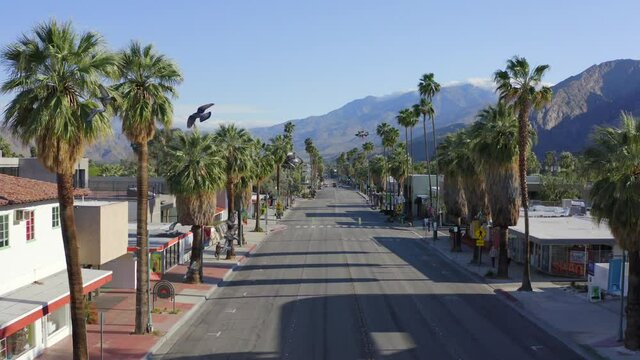 Aerial 4k footage of empty Palm Springs, California during COVID-19 pandemic.