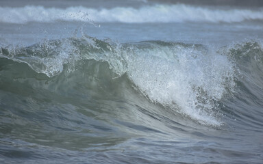 Ocean wave breaking as it rolls into shore.
