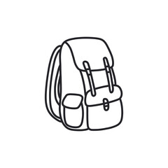 backpack doodle icon, vector black line illustration