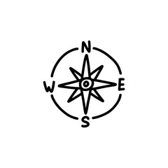 compass doodle icon, vector black line illustration