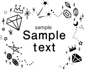 ガーリーなイラスト素材　ダイヤモンドや王冠の線画　フレーム