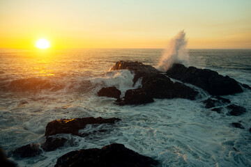 Ocean surf during the stunning sunset.