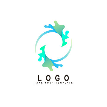 wave logo with seaweed, water swirl design template