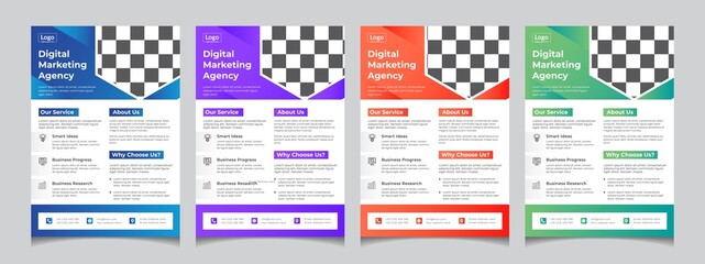 Modern Business Flyer Design With 4 Color Variation and Attractive Gradient, Creative Layout and Fully Clean Design