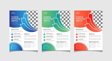 Corporate Flyer Design With Three Color Combination, Attractive Gradient, Creative Layout, A4 Size, Easily Editable File with Perfect Layer Arrangement
